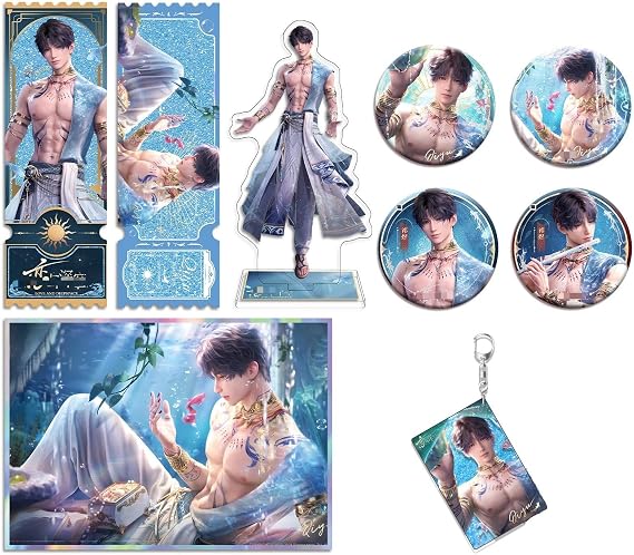 Love & Deep Space Goods Set Rafayel Figure Badges Keychain Rafayel Poster Stand and Collections Card for Fans 8pcs