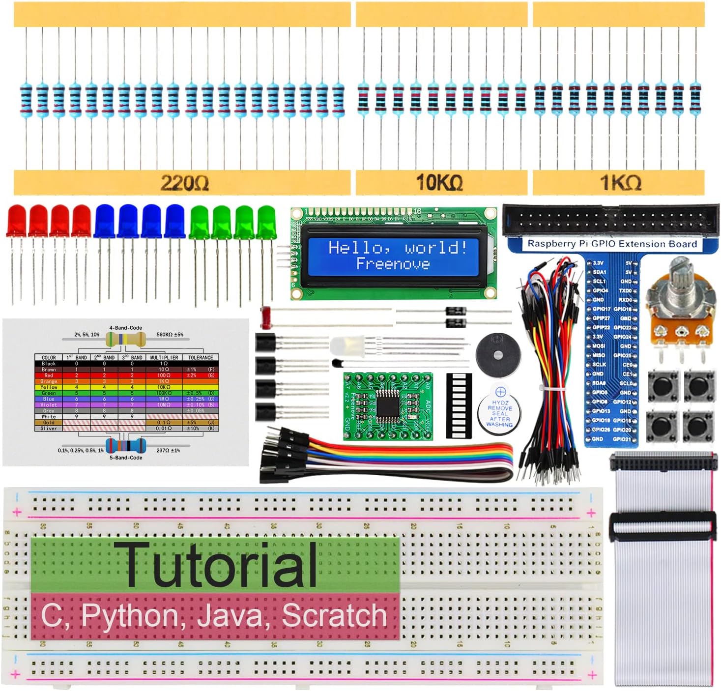 Freenove LCD 1602 Starter Kit for Raspberry Pi Model 3B+ 3B 3A+ 2B 1B+ 1A+ Zero W Python C Java 28 Projects 200+ Pages Detailed Tutorials