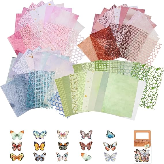 105 Sheets Scrapbook Paper Set, 60 Sheets Handmade Junk Journal Supplies with 45 pcs Stickers, 7.1x5.2 in Textured Paper Patterned for DIY Cards Crafting Supplies Gift Wrap Decoration