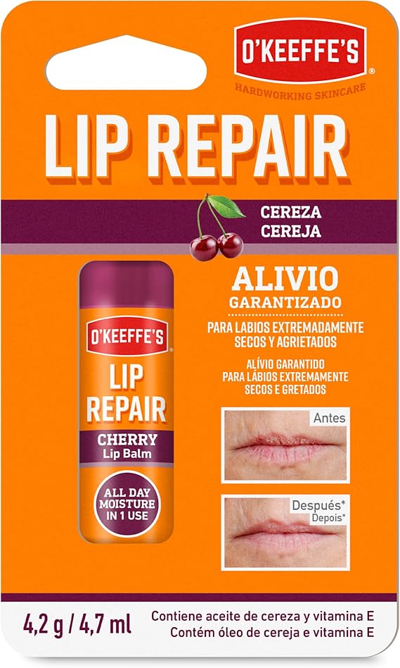 O'Keeffe's Lip Repair Cherry - Repair Lip Balm for Dry and Chapped Lips - 24h Hydration