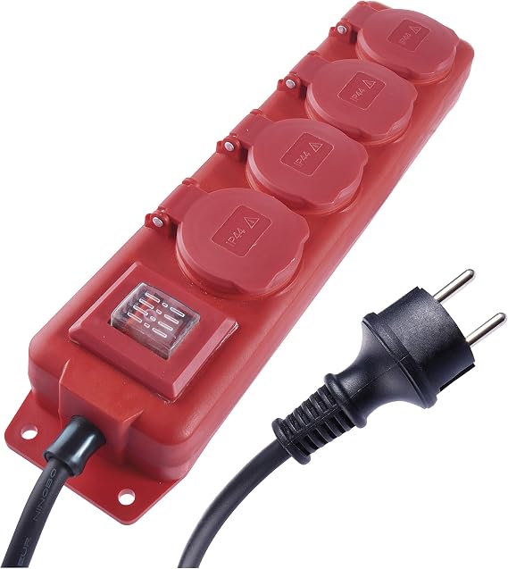 EMOS Power Strip 4 Sockets 5 m with Switch, Schuko 45°, IP44, Rubber H07RN-F3G 1.5 mm², Water Resistant, Improved Protection
