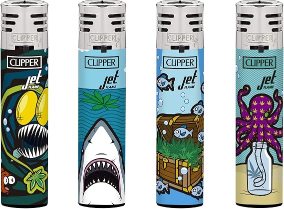 4 x CLIPPER LIGHTERS -no feul (JET DEEP WEEDS)