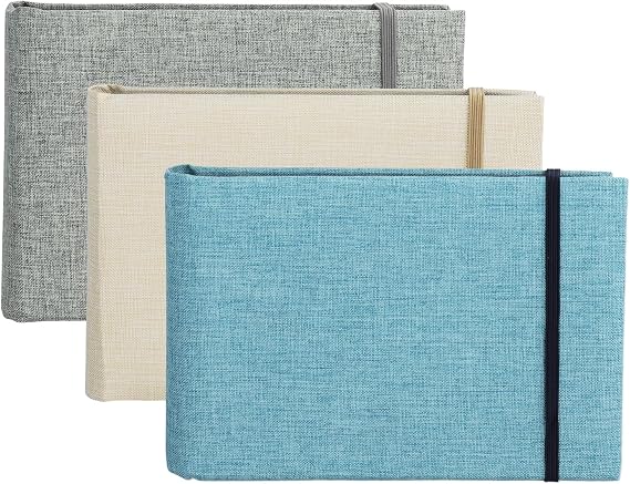 3 Pack Small Photo Albums 6x4, Mini Linen Cover Slip-In Memory Book for Baby, Wedding, and Travel, Holds 300 Photos, Grey, Blue, Green