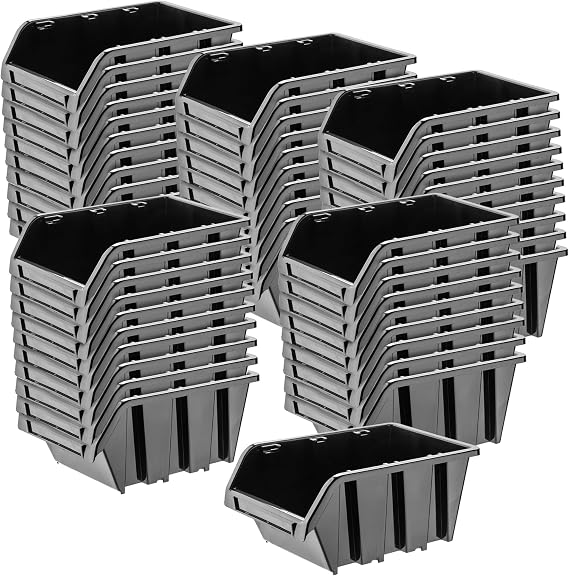 KADAX Workshop Stacking Box Stacking Box Made of PP Plastic Visual Storage Box in Various Sizes Storage Boxes for Tool Wall Storage Box Sorting Box (Black Pack of 50 155 x 100 mm)