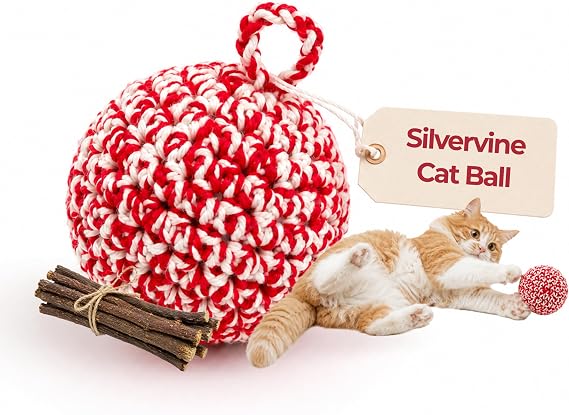JAYU PET Red Cat Ball [W/O Bell Version] - Handmade Silvervine Cat Toy with Catnip, Interactive Matatabi Ball for Indoor Cats & Kittens, Feline Play Toy & Gift (7cm, 2.7 inch)