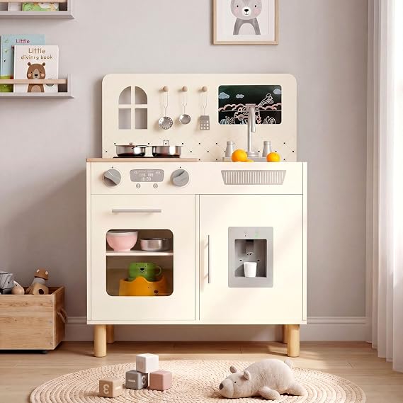 MAMIZO Wooden Play Kitchen for Kids, Interactive Toddler Toy Kitchen