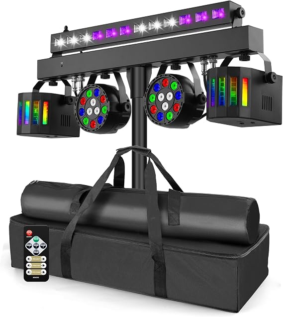 Telbum DJ Lights Stand for Parties | Professional 5in1 LED Party Bar Light Package | DMX512 | Sound Activated Stage Lights System for Wedding Live Band Disco Club Gig Bar Booth Show Events [Energy Class G]