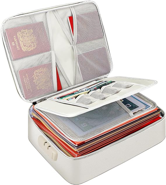 Tamfile Fireproof Document Box, 14.2''×10.6''×4'' Document Bag, Beige