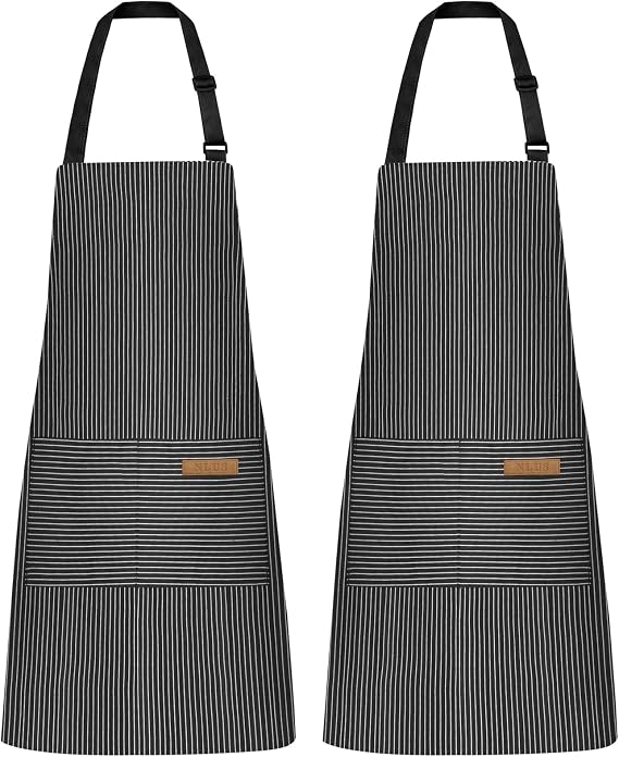 NLUS 2 Pack Kitchen Cooking Aprons, Adjustable Bib Soft Chef Apron with 2 Pockets for Men Women