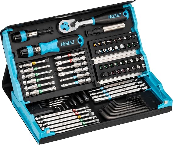 HAZET Smartcase Set di bit 2200SC-31, 73 pezzi, attacco: esagono 6,3 (1/4 di pollice), Massimo Numero di utensili nel minimo spazio per UNA Migliore visione d'insieme, Set di utensili pieghevole