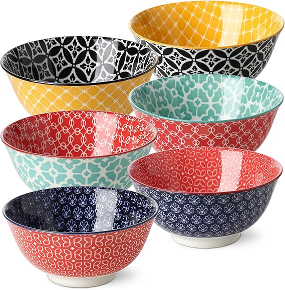 Dowan Porcelain Cereal Bowl Ceramic Salad Bowl Soup Bowl Cereal Bowl Multi-Colour Pack of 6