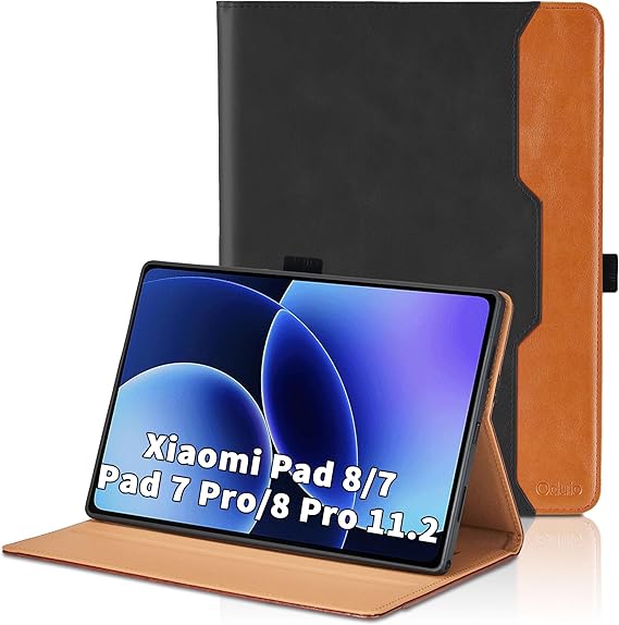 Case for Xiaomi Pad 8 / Pad 8 Pro 2025 11.2 Inch/Xiaomi Pad 7 /Pad 7 Pro 2024 11.2 inch PU Leather Smart Cover with Pocket & Pencil Holder,Hand Strap, Multi-Angle Viewing Stand Cover -Black
