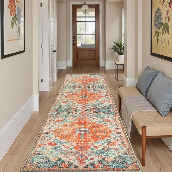 Cekene Vintage Hallway Runner Non-Slip 80x300cm Runner Rugs for Hallway Washable Kitchen Rug Extra Long Floor Carpet for Bedroom Entryway Hall Indoor
