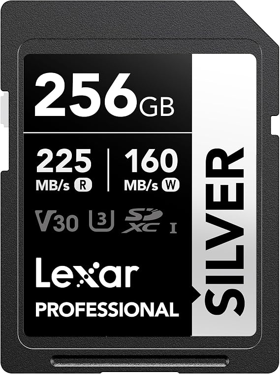 Lexar 256GB Professional Silver SDXC Memory Card, UHS-I, C10, U3, V30, 4K Video, Read/Write Up to 205/140 MB/s, Professional Photographer, Video Viewer, Enthusiast (LSDSILV256G-BNNU)