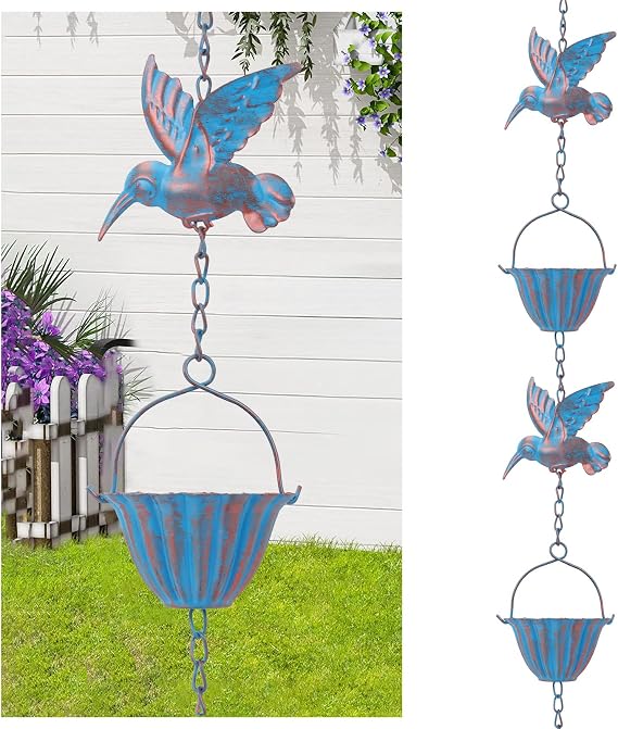 8FT Rain Chain for Gutters,2.4m Rain Catcher Garden Ornament