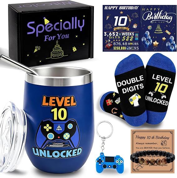 WITCOLOR 10 Year Old Boy Birthday Gift Ideas,Unique 10th Birthday Gifts for Boys, Funny Gamer Gift Set for Boys Son Grandson Nephew Friend