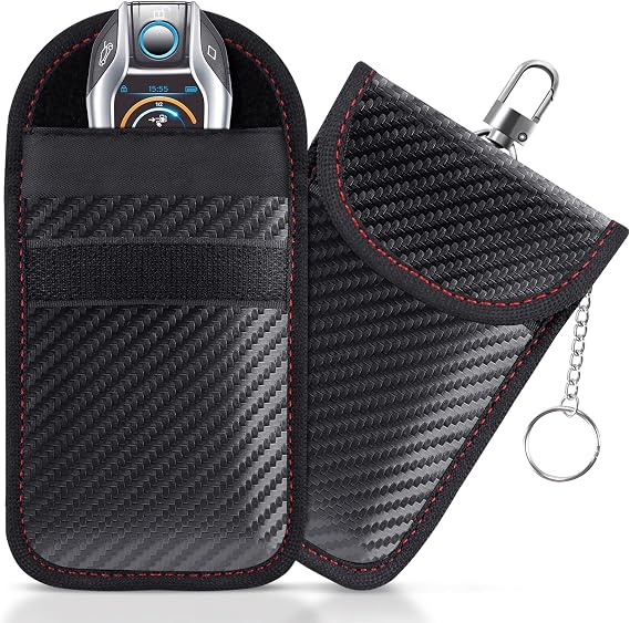 Volnamal Faraday Pouch for Car Keys (Pack of 2) Signal Blocker & Anti-Theft RFID Protection Medium Size Key Fob Case for Keyless Entry - Red (M)