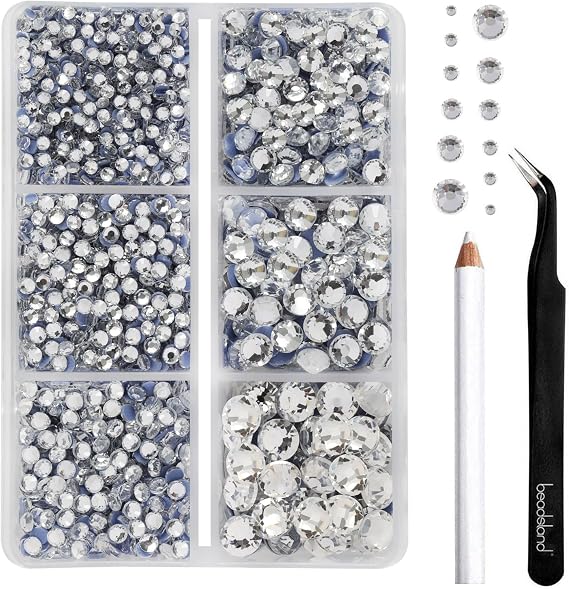 Beadsland Hotfix Strass,White Crystal,6 Assorted Sizes,4000 Pcs