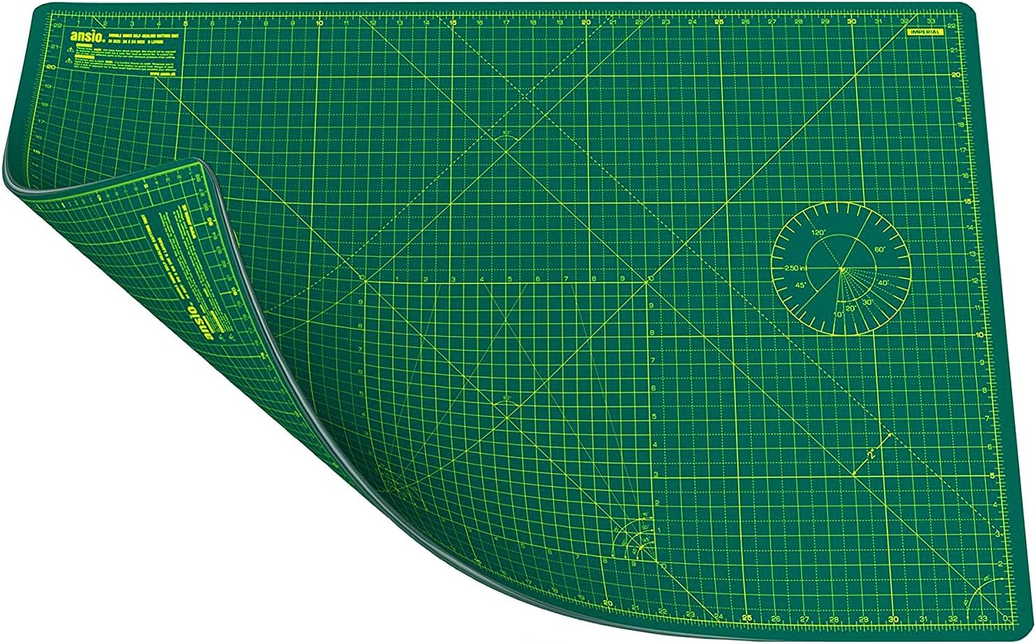 ANSIO Craft Cutting Mat Self Healing A1 Double Sided 5 Layers - Quilting, Sewing, Scrapbooking, Fabric &amp; Papercraft - ImperialMetric 34 Inch x 22.5 Inch  89cm x 59cm - GreenGreen