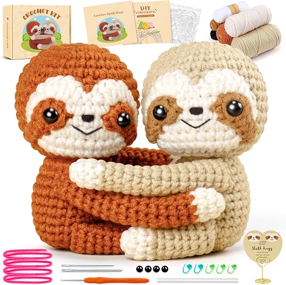 Crochet Kit For Beginners Crochet Animal Kit Complete Sloth Crochet With Step-by-Step Video Tutorials Learn To Crochet Starter Kit Animal Set Beginners Crochet Kit Big Hugs for Love (Sloth Hugs)