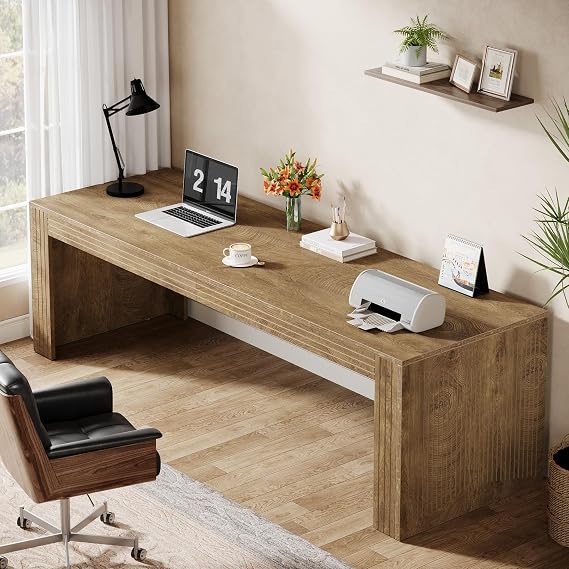 Tribesigns 79" Extra Long Desk, Two Person Double Desk for Home Office, Oak