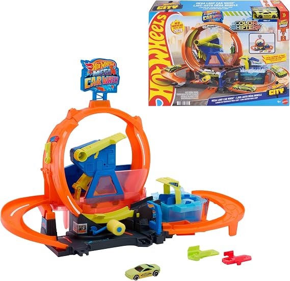 Hot Wheels City Mega Loop Car Wash Playset & Color Shifters Vehicle