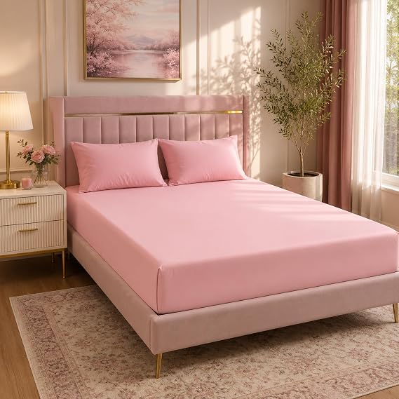 Microfiber King Fitted Sheet (150x200) cm 12 inches Deep Pocket Baby Pink