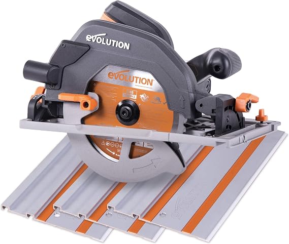 Evolution Power Tools R185CCSX Circular Saw With 1020 mm 3-Piece Track | Multi-Material Blade, Cuts Wood, Metal, Plastic & More | Incl Dust Port Adapter | 185mm (230v)
