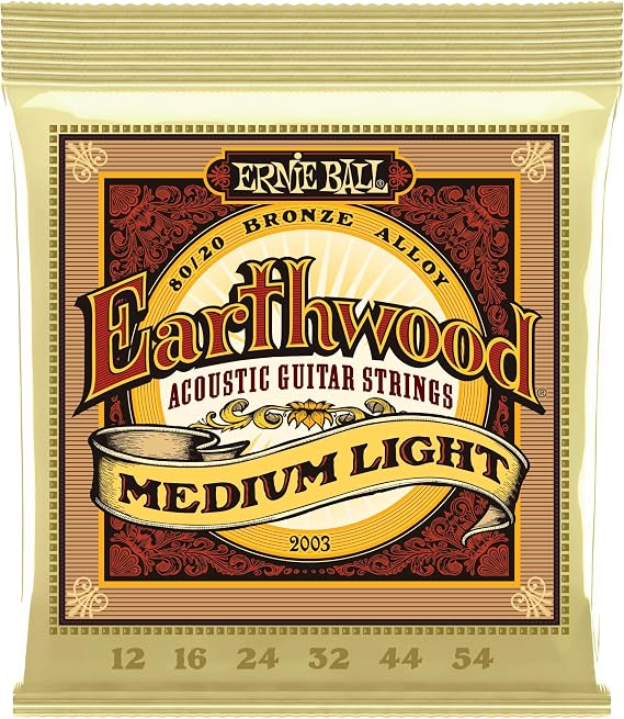 Ernie Ball Medium Light Earthwood 80/20 Bronz Akustik Gitar Telleri 12-54 Kalınlık