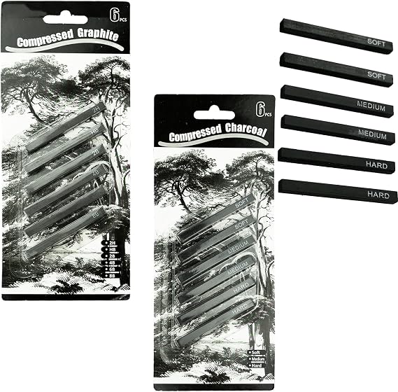 12 Pieces Graphite Material Sticks Square Compressed Charcoal Sticks Drawing Pencils Set for DIY Drawing Crafts, Sketching, Shading, Beginners and Artists