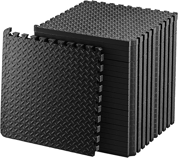 Exercise Foam Mat - Anti fatigue Protective Interlocking Puzzle EVA Floor Tiles with Edges - Gym Flooring Mats - Non slip Rubber Cushion for Underlay (Black, 20 Tiles (80 Square Feet))