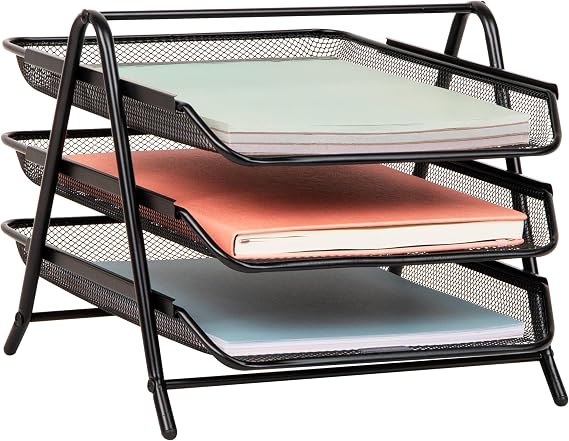 Mind Reader 3 Katmanlı Kağıt Tepsisi, Masaüstü Düzenleyici, Dosya Depolama, Çalışma Alanı, Ofis, Metal Örgü, 11.5 "U x 13.75" G x 10"H, Siyah