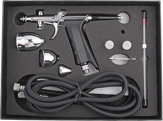Airbrush Kit, Multi-Purpose Model Airbrush Kit, Gravity Spray Airbrush Gun Set, with 0.3mm 0.5mm 0.8mm Nossles, 5.9ft Tube, for Color Models Leather Clothes Car Printing