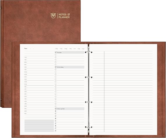 EMSHOI A4 Notebook Undated Daily Planner, 240 Refillable Pages, Coffee