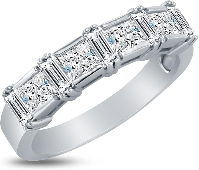 3.5mm Solid 14k White OR Yellow Gold Princess Cut Highest Quality CZ Cubic Zirconia Womens Ladies Wedding Band Ring (1.0 cttw.)
