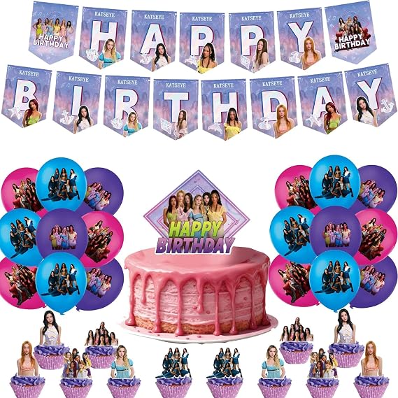 58Pcs Birthday Party Decorations Set for Girl Group KATS_EYE Music Idol Supplies Include Balloons, Banner, Cake Topper & Cupcake Toppers for Fans Lover Girls Boy