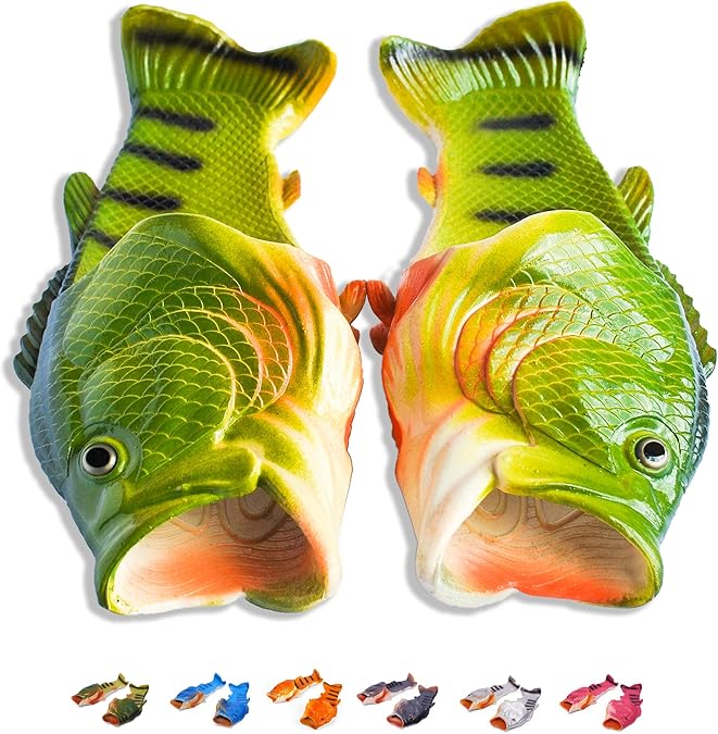 Coddies Fish Flops - The Original Fish Slippers - Funny Gift, Unisex Sandals, Fishing Gift, Flip Flops, Bass Slides, House Shoes & Shower Sliders - Men, Women & Teens