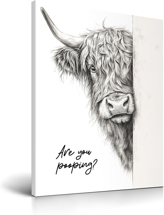 HesenDot Funny Highland Cow Are You Pooping Bathroom Wall Art