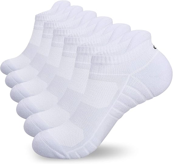Benirap Trainer Socks Men Women, 6 Pairs Anti Blister Ankle Socks Cushioned Running Socks Breathable Cotton Socks for Waking Hiking Cycling Sports Work