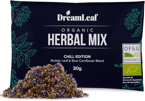 DreamLeaf Organic Herbal Mix - Chill Edition | Mullein Leaf & Blue Cornflower | OF&G Certified Organic | Made in the UK (30g)