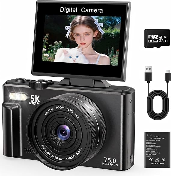 5K 75MP WiFi Digital Camera 18X Digital Zoom Auto Focus Camera