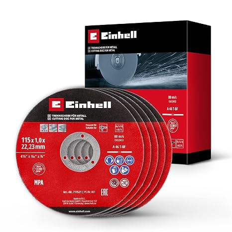 Einhell Accessory Set of 5 Stainless Steel Metal Cutting Discs 115 x 1 mm