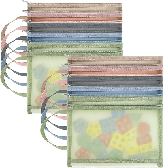 10PCS Colored Mesh Zipper Pouch Bags, A4 Double-Layer Nylon Puzzle Building Block Sets Kids Toy & Storage Organization with Handle Pocket for School Office Toy (A4-2Layers)