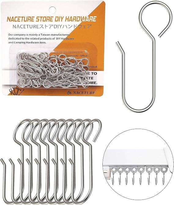 Metal Curtain Hooks for Drapes – 50 Pack Drapery Hooks Curtain Track Hooks Hanger S Hooks Stainless Steel Hardware Hooks Small Clips for Ceiling Curtains Track Indoor/Shower/Window