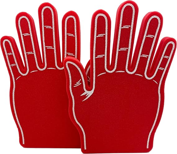 Giant Clapping Foam Hand for All Occasions - 2 Pcs Cheerleading Giant High Five Foam Fingers for Sports Exciting Vibrant Colors Use Celebration Pom Poms Great for Sporting Events (RED)