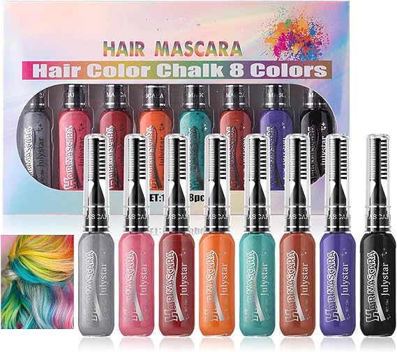 8 Colors Temporary Hair Color Dye for Girls & Women, Washable Hair Mascara Hair Chalk for Birthday Cosplay DIY, Easter, New Year (B)