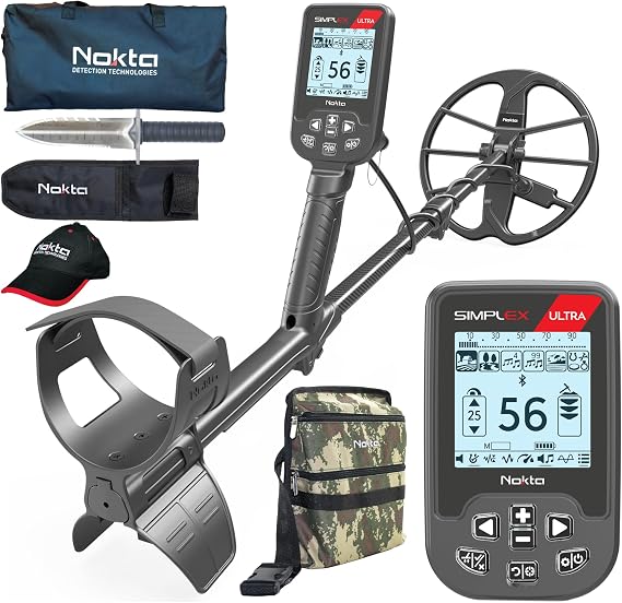 Nokta Simplex Ultra Metal Detector Kit Professional Beginner Pack Digger, Carrying Case, Cap Professional Metal Detector Set for Adults Waterproof with Carbon Fiber Shaft and 11" Search Coil