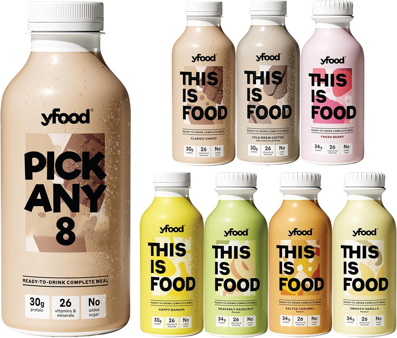 yfood - Complete Meal Replacement Drink - Pick Any 8 x 500ml - 34g protein, 26 vitamins and minerals - Choose from Classic Choco, Fresh Berry, Happy Banana, Smooth Vanilla, Salted Caramel  many more
