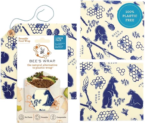 Bees Wrap Bees & Bears Lunch Pack, Set of 3 Wraps