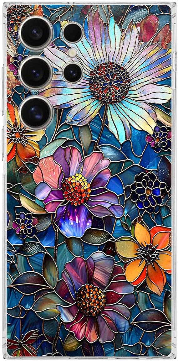 PrintiFy Samsung Galaxy S25 Ultra ile Uyumlu Vitray Mücevher Flora Tasarımlı Şeffaf Silikon Kılıf